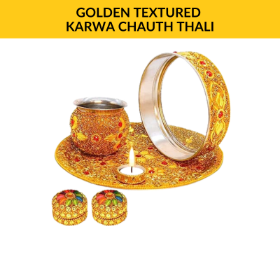 Golden textured Karwa Chauth Thali